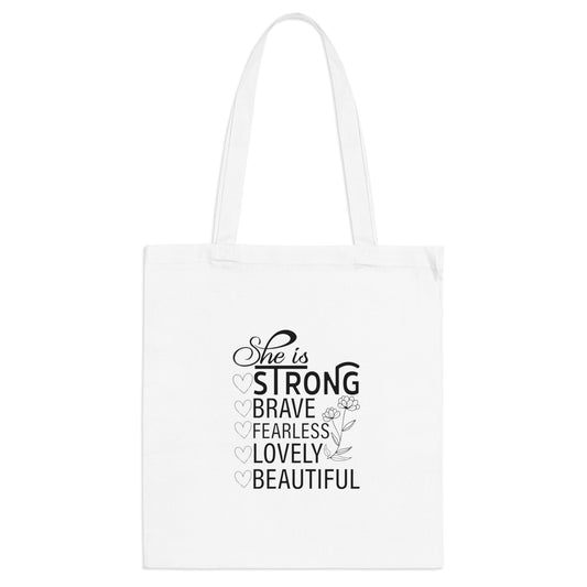 Personalizable Empowering Tote Bag  front and back design- 'She is Strong, Brave, Fearless, Lovely, Beautiful', Inspirational Gift for Women, Everyday Use, Shopping Bag, [...]