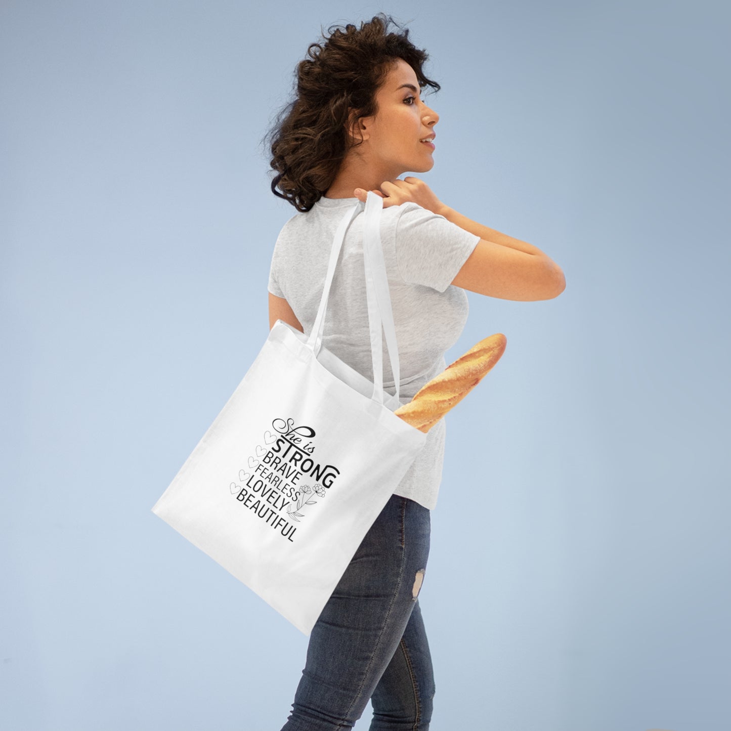 Personalizable Empowering Tote Bag  front and back design- 'She is Strong, Brave, Fearless, Lovely, Beautiful', Inspirational Gift for Women, Everyday Use, Shopping Bag, [...]