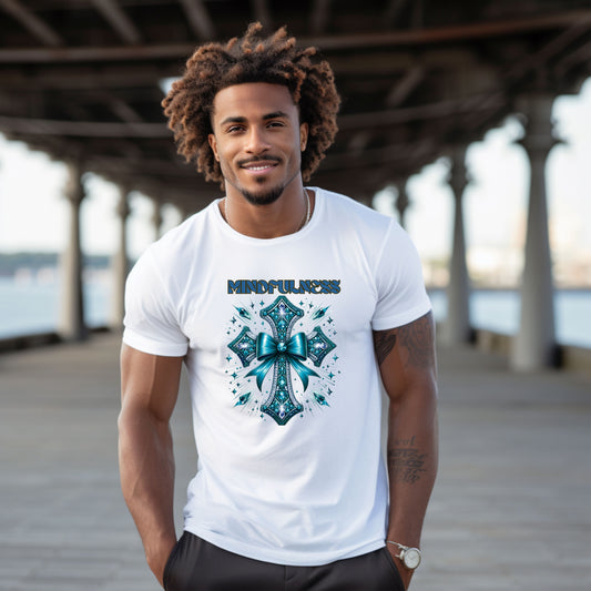Mindfulness T shirt, Teal Cross Heavy Cotton Tee - Unisex, Inspirational Graphic Tee, Christian Apparel, Gift for Him/Her, Casual Wear