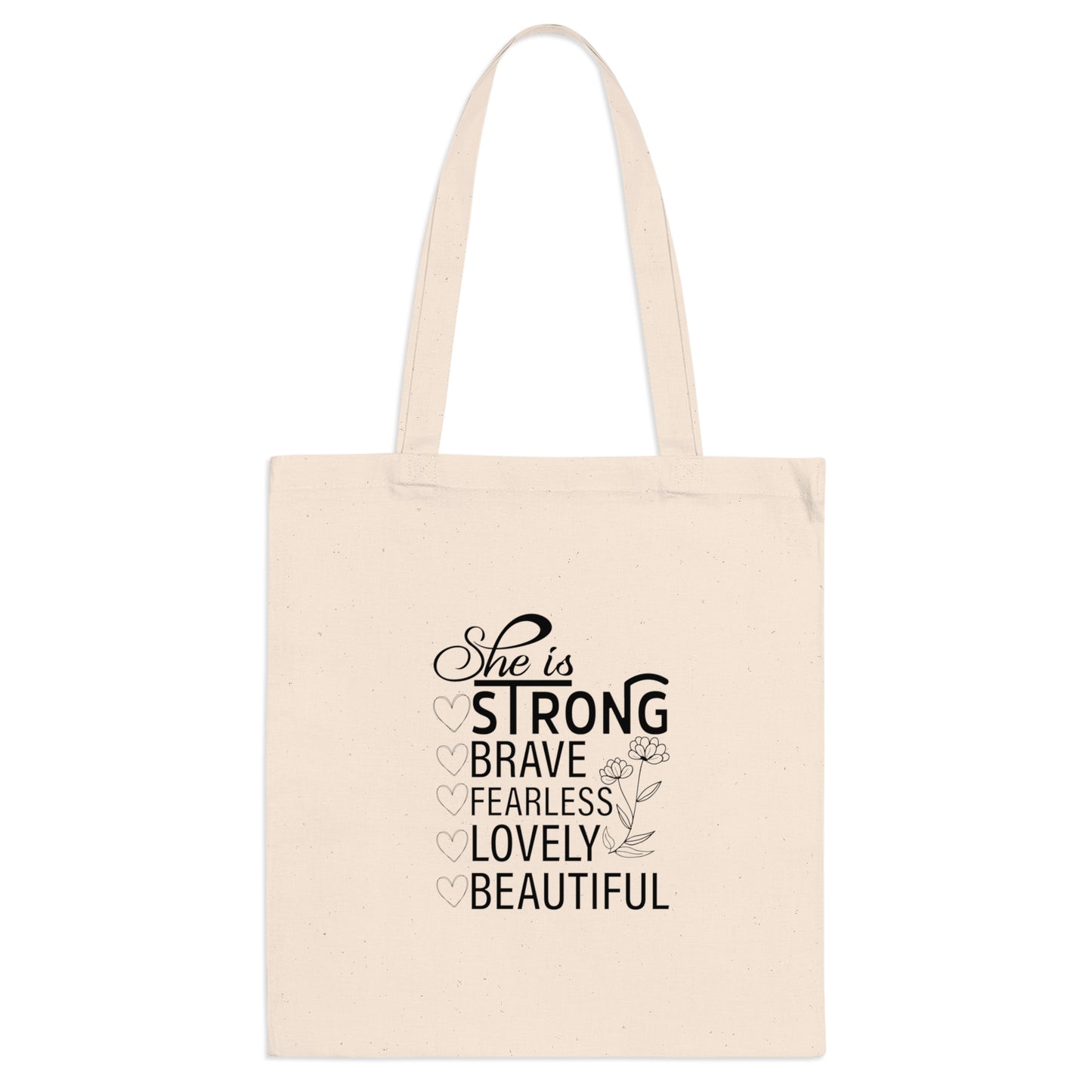 Personalizable Empowering Tote Bag  front and back design- 'She is Strong, Brave, Fearless, Lovely, Beautiful', Inspirational Gift for Women, Everyday Use, Shopping Bag, [...]